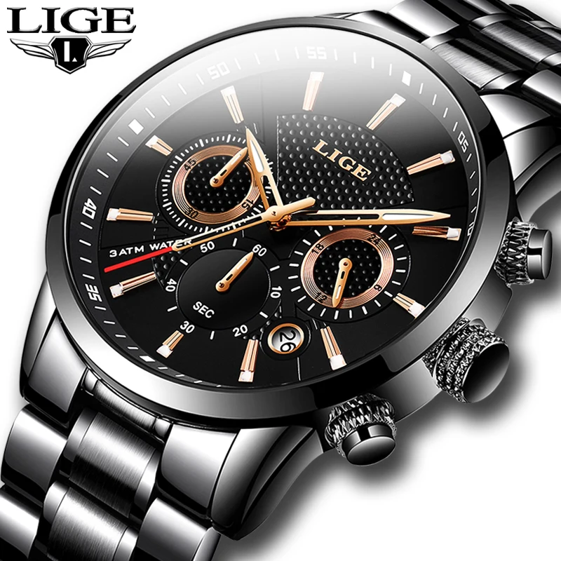 LIGE 9866 Digital Alarm Watch For Men Military Sports Wristwatches